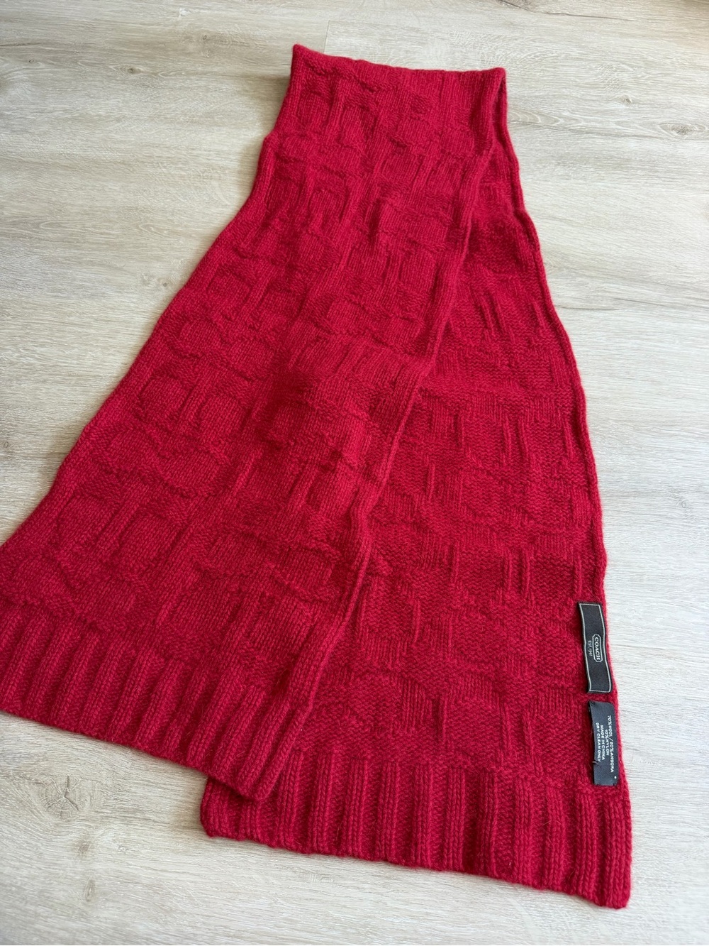 Coach Knit Wool Angora Blend Red Scarf